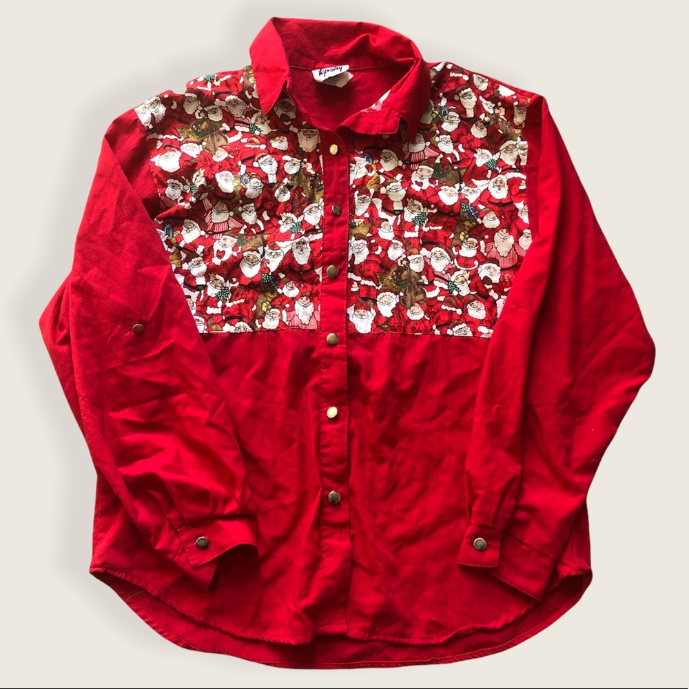 Vintage Tapestry Red Santa Claus Button Up M